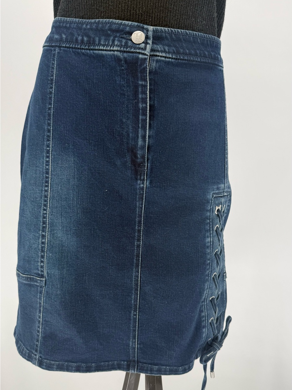 Karl Lagerfeld Paris Denim Skirt Lace Up Detail Blue 12
